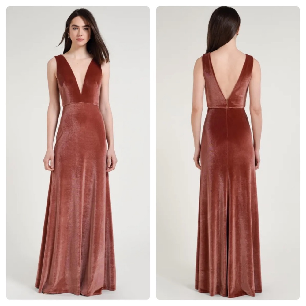 Jenny Yoo Logan Velvet Maxi Dress Plunge Mesh Neck In English Rose Size 2 Petite